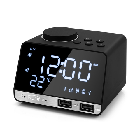 K11 Bluetooth 4.2 Radio Alarm Clock Speaker With 2 USB Ports LED Digital Alarm Clock Home Decration Snooze Table Clock EU Plug ► Photo 1/6