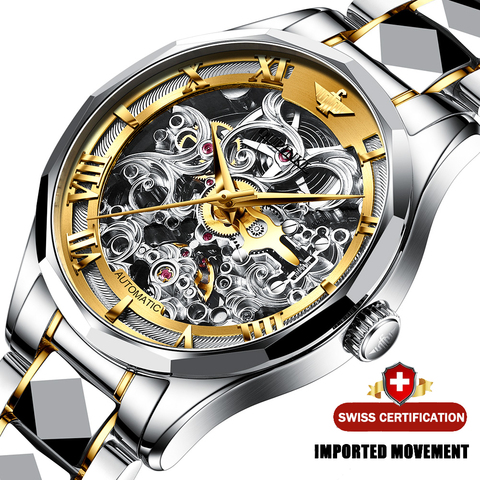 Luxury Men Mechanical Wristwatch Automatic Watch Men Skeleton OUPINKE Tungsten steel Sapphire Watch relogio masculino 3169 ► Photo 1/6