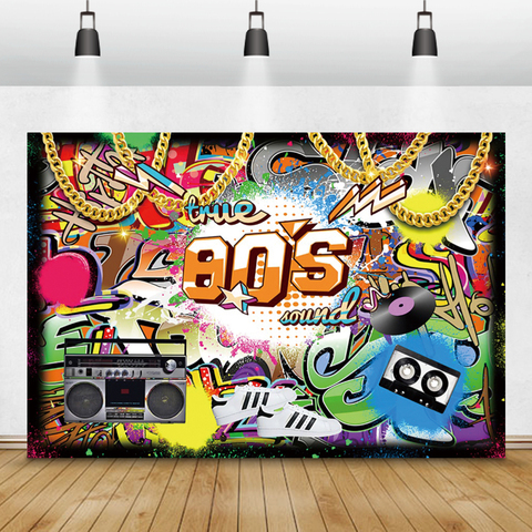 Laeacco Back to 80s 90s Theme Party Backdrops Disco Graffiti Radio Retro Style Portrait Photography Backgrounds For Photo Studio ► Photo 1/1