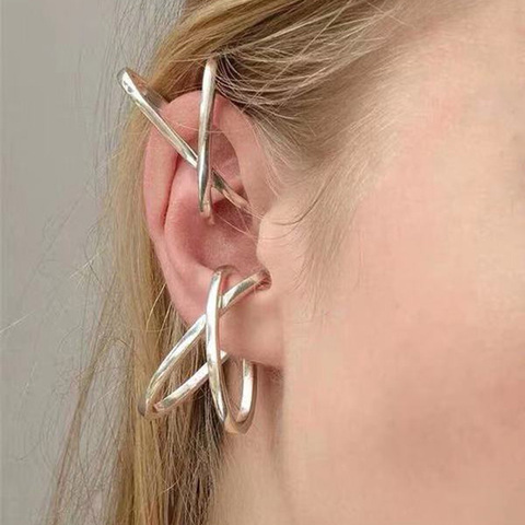 Peri'sBox Gold Silver Color X Shape Crossed Clip Earring without Piercing Shiny Geometric Earrings for Women Minimalist Ear Cuff ► Photo 1/6