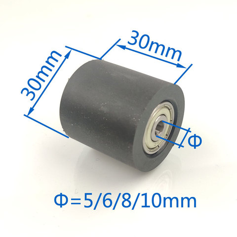 Diameter 30mm,Length 30mm black color PU material sliding nylon rollers/wheels with two bearings bore 5mm/6mm/8mm/10mm. ► Photo 1/1