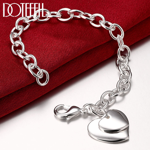 DOTEFFIL 925 Sterling Silver Double Heart Pendant Bracelet For Woman Charm Wedding Engagement Fashion Party Jewelry ► Photo 1/6