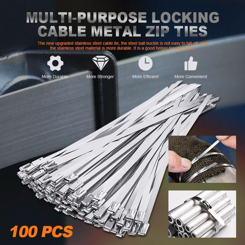 100PCS Multi-Purpose Locking Cable Metal Zip Ties Stainless Steel Cable twist Ties Locking Metal Zip-Exhaust Wrap Coated ► Photo 1/6