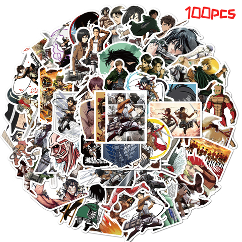 100Pcs/Set Attack on Titan Anime Sticker Cartoon Sticker for Skateboard Motorcycle ScrapbookDiy Toy Laptop Snowboard Luggage ► Photo 1/6
