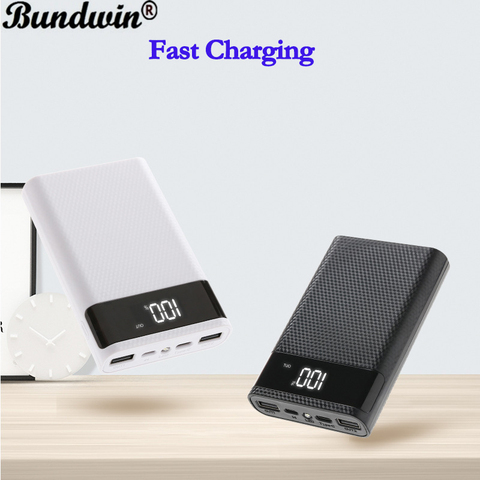Bundwin 4x18650 Battery DIY Power Bank Case Charge Storage Box 5V Dual USB Type C Android Micro USB Interface For Smart Phones ► Photo 1/6