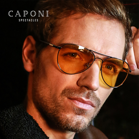 CAPONI Classic Sunglasses For Men Photochromic Day And Night Driving Yellow Glasses Polit Fishing Men's Sun Glasses BSYS3104 ► Photo 1/6