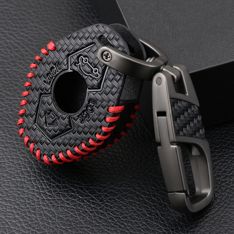 Black Leather Zinc Alloy Carbon Fiber Style Car Key Case for BMW M3 E38 E39 E46 E53 E60 E61 E83 E85 E86 ► Photo 1/6