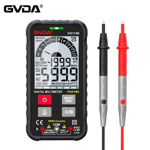 GVDA Digital Multimeter True RMS AC DC Capacitance Tester Ohm Hz Meter NCV Voltage Temperature Tester Smart Universal Multimetro ► Photo 1/6