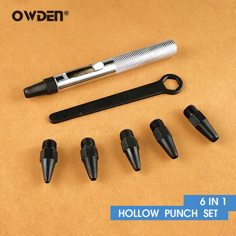 OWDEN 6 in 1 Hollow Punch Kit Tool Set Leather Punching Holes Perforating Tools ► Photo 1/6