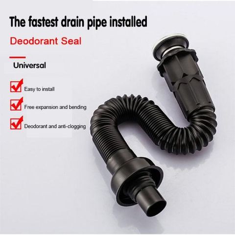 Glue-free Stainless Steel Drain Pipe Set Plumbing Hose Kitchen Flexible Retractable Sink Basin Water Drain Pipe ► Photo 1/6