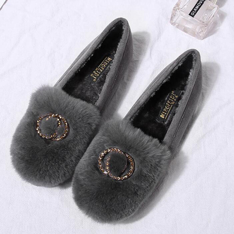 Real Fur Cotton Shoes Woman Large Size 43 Warm Mink Fur Loafers Plush Women Flats Winter Shoes Slip On Crystal Ladies Moccasins ► Photo 1/6