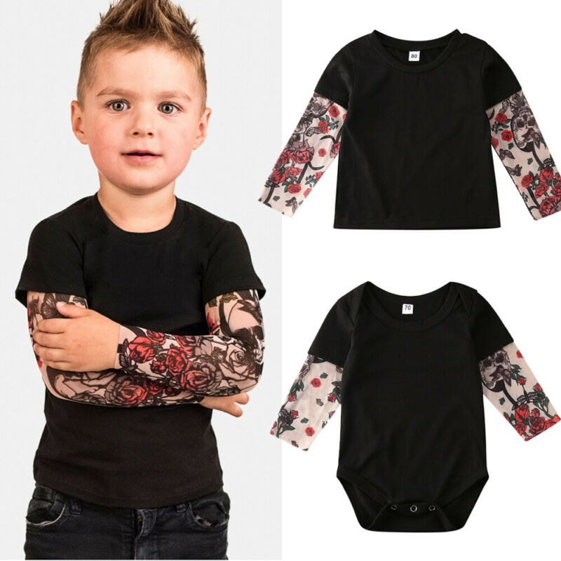 Kids Baby Boys Coat Splice tattoo Long Sleeve T-shirt Tops Boys Cotton Clothes 