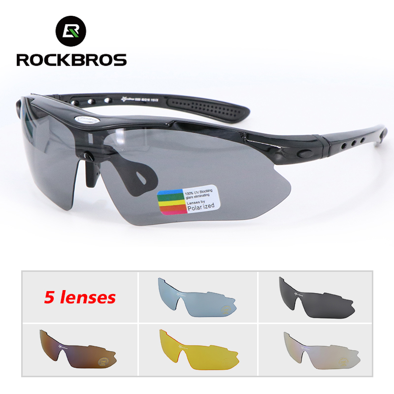 ROCKBROS Polarized Cycling Glasses Eyewear Bike Goggles Fish Sunglasses 5 Lenses 