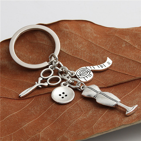 1Pc Sewing Machine Scissors Tape Measure Keychain Making Clothing Designer Keyring Gift Jewlry Accessories E2218 ► Photo 1/4