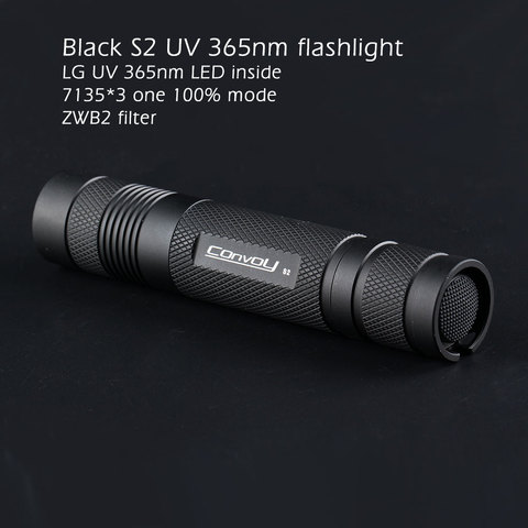 UV Flashlight, Convoy S2 UV 365nm with LG UV 365nm LED Inside, One 100% Mode, Zwb2 Filter Black 3W Linterna Torch,  Flash Light ► Photo 1/6