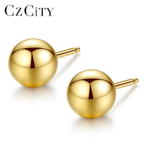 CZCITY Luxury Brand Charm Authentic Pure 18k Yellow Gold Round Bead Ball Stud Earrings For Women Daily Wear Gold Earring Jewelry ► Photo 1/6