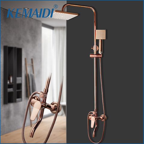 KEMAIDI Luxury Rose Golden Shower Faucet Set Solid Brass Pink Bathroom Bathtub Mixer Rainfall Spray Hand Shower Shower Facuet ► Photo 1/6