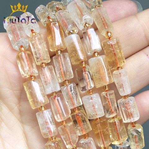 Natural Faceted Yellow Citrines Quartz Stone Beads Cylinder Spacer Beads For Jewelry Making DIY Charm Bracelet Accessories 7.5'' ► Photo 1/6