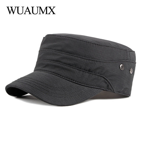 Wuaumx NEW Casual Military Hats For Men Women Flat Top Military Cap Spring Summer Army Cap Solid Sun Hat Adjustable kapelusz ► Photo 1/6
