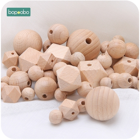 Bopoobo 100pc 8-25mm Beech Wood Teether Wooden Beads Chewable Wood Tiny Rod Teething Hexagon Beads Diy Pendant Crafts Accessory ► Photo 1/6