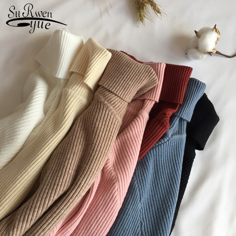 Slim Long Sleeve Turtleneck Autumn Winter 2022 Sweater Women Knitted Ribbed Pullover Sweater Jumper Soft Warm Pull Femme 6897 ► Photo 1/6