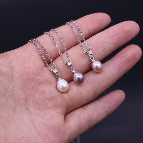 Natural Freshwater Pearl Pendant Necklace Stainless Steel Chain Fashion Women's Charm Choker Female Pearl Necklaces Jewelry Gift ► Photo 1/6