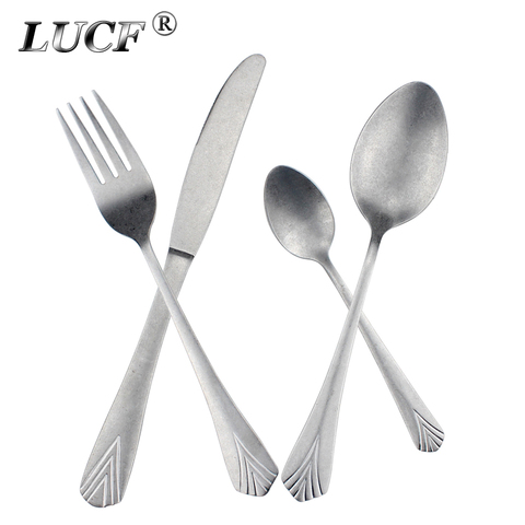 LUCF Classical matte vintage style Stainless Steel Cutlery Archaistic royal Western Dinner Utensils Flatware For Home Restaurant ► Photo 1/6