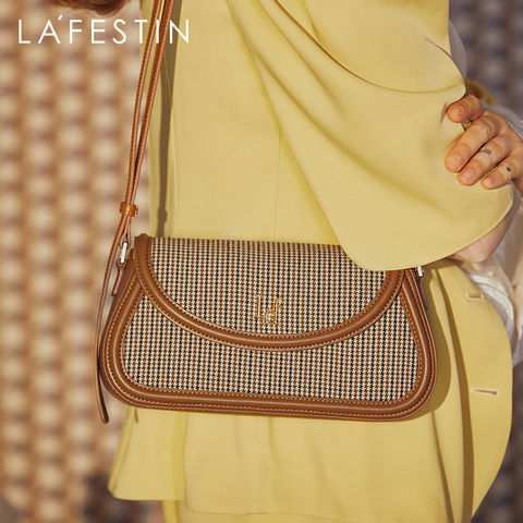 LAFESTIN 2022 new trendy ladies fashion retro one-shoulder messenger bag plaid underarm baguette ► Photo 1/6