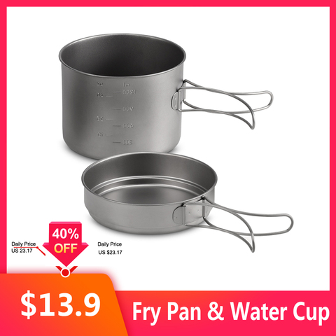 1100ML / 1600ML Titanium Pot Pan Set Water Cup Mug Titanium Cup Hang Pot Super Lightweight Camping Cookware Set Folding Handle ► Photo 1/6