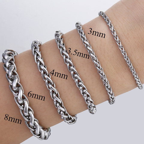 3/4/6/8/10mm Men Women Bracelet Gold Silver Color Stainless Steel Wheat Link Chain Bracelets Male Jewelry Gifts Wholesale DKBM08 ► Photo 1/6