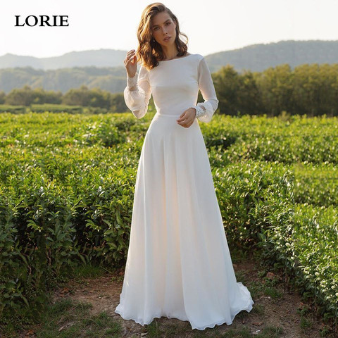 LORIE Chiffon Wedding Dress 2022 A Line Long Sleeves Arabic Bride Dresses Vestidos Boho Lace Wedding Gowns ► Photo 1/6