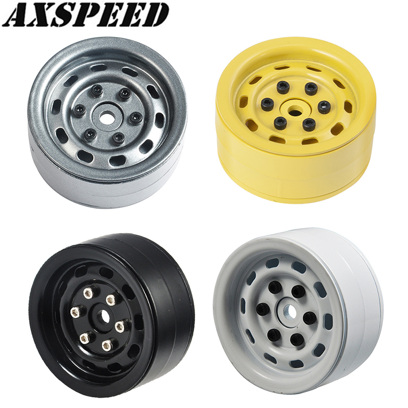 Yellow & Black AXspeed 1.9inch Beadlock Wheel Rims 4pcs Metal Wheel Hub for 1/10 Axial SCX10 90046 AXI03007 TRX4 CC01 RC Car