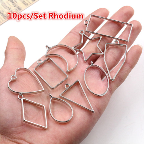 Border Mold Rhodium Geometric Hollow Metal Frame Bezel Epoxy Resin Pendant Tray For DIY Jewelry Making ► Photo 1/4