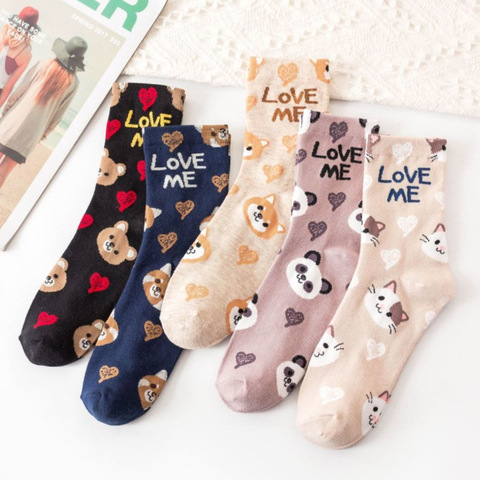 Spring Kawaii Cartoon Animal Socks Women Lovely Funny Bear Casual Cotton Sock Girls Korean Vintage Short Cute Socks Skarpetki ► Photo 1/5