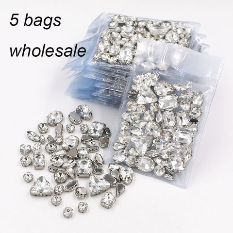 Wholesale 5 bags mixed shape sew on glass crystal Clear white rhinestones for dress/wedding decoration ► Photo 1/4