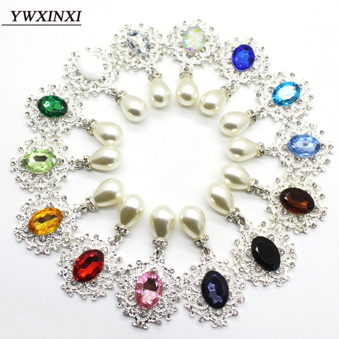 YWXINXI new fashion alloy silver rhinestone flat back brooch 45*25mm 5 pieces / webbing clothing accessories wedding holiday par ► Photo 1/6