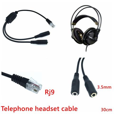 RJ9 Plug to 2 X 3.5mm Jack Convertor Cable for PC Computer Headset to Avaya 1600 9600 SNOM Yealink Phones 30cm ► Photo 1/5