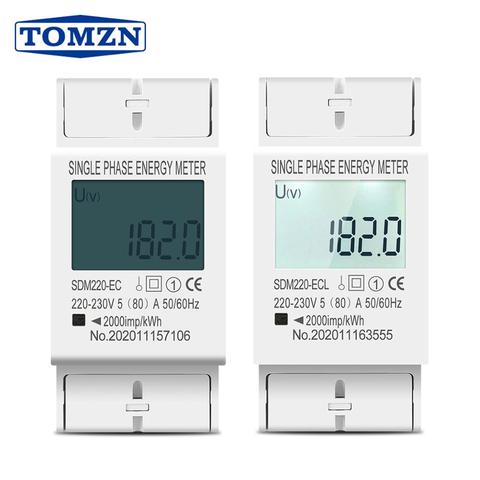 80A Din rail Single Phase Two Wire AC 220V 230V 50Hz/60Hz LCD Digital Display Power Consumption Energy Electric Meter kWh ► Photo 1/6