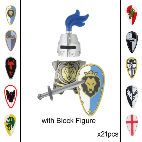 21pcs Castle Knights Green Dragon Knight Sliver Hawk Blue Lion compatible Building Block Brick accessory Sluban Decool figures ► Photo 1/1