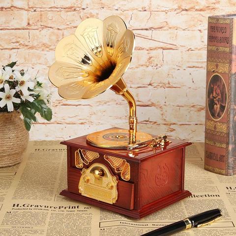 Antique Wooden Music Box Metal Phonograph Hand Crank Music Boxes Creative Classic Music Box Home Decor Christmas Birthday Gift ► Photo 1/6