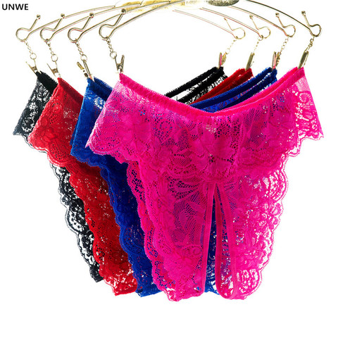 Lace Open Crotch Thong Lingerie Erotic Underwear Womens Plus Size Thongs Sexy Lace Ruffles See Through Panties Large Size XL-4XL ► Photo 1/6