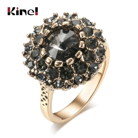 Kinel Luxury Vintage Ring Antique Gold Boho Gray Crystal Wedding Rings For Women Wedding Jewelery Bague Femme 2022 New ► Photo 1/6