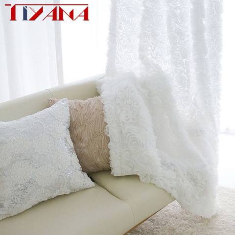 1 Panel Modern Korean 3D Rose Flower Design Drapes White Tulle Curtain For Living Room Kitchen Short Curtain Wedding Decor 10 ► Photo 1/6