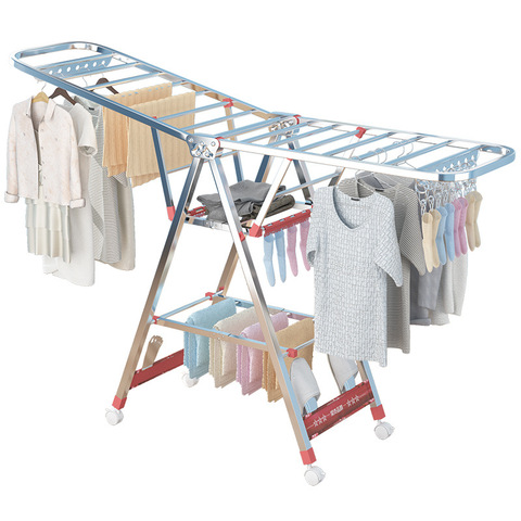 Stainless steel drying rack floor folding indoor household cool drying rack balcony simple children hanging clothes rack ► Photo 1/1
