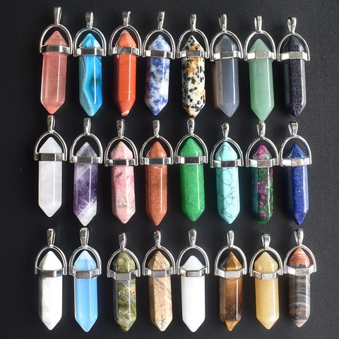 Wholesale 24pcs/lot 2022 high quality assorted natural stone mixed pillar charms chakra Pendants & necklaces for making free ► Photo 1/6