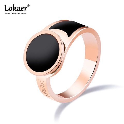 Lokaer Fashion Forever Love Finger Rings For Women Rose Gold Color Black Acrylic Female Finger Bands Stainless Steel Gift R19166 ► Photo 1/6