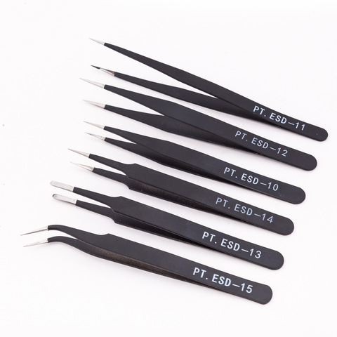 1PCS ESD Anti-static Tweezers Stainless Steel Maintenance Tools Industrial Precision Curved Straight Tweezers Repair Tools ► Photo 1/5