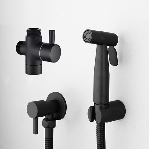 Matte Black Bidets Bathroom Hand Shower Bidet Toilet Sprayer Hygienic Shower Bidet Tap Wall Mount Bidet Faucet with T-adapter ► Photo 1/1