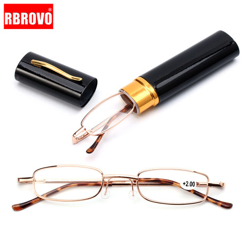 RBROVO Unisex Reading Glasses with Pen Tube Case Portable Presbyopic Glasses Metal Case Spring Hinge Eyeglasses Vision Care ► Photo 1/6