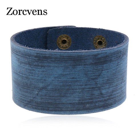 ZORCVENS Fashion Punk Vintage Adjustable Length Wrap Wristband Wide Leather Bracelets for Women Men ► Photo 1/6